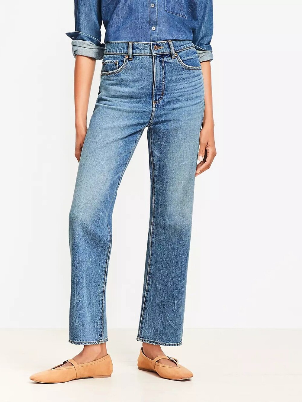 LOFT Curvy High Rise Straight Leg Jeans 27/4 Vintage Wash Denim